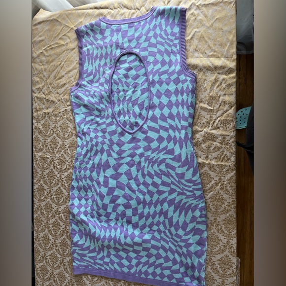 2XL Fashion Nova Blue and Purple Checker Stretchy Knit Bodycon Knee Length Dress - Picture 3 of 5